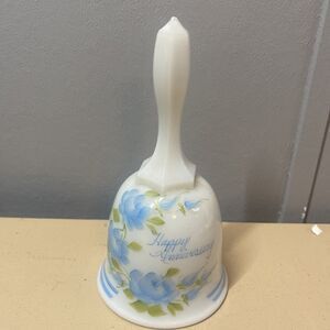 Fenton Art Glass White Milk Glass Hand Painted Bell - Blue Roses Anniversary
